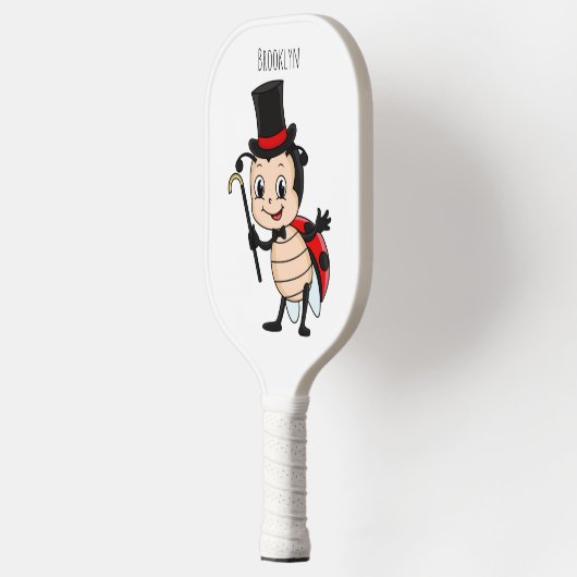 Kute ladybug met bovenste hoed en stropdas cartoon pickleball paddle (Links)