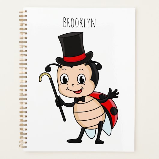 Kute ladybug met bovenste hoed en stropdas cartoon planner (Voorkant)