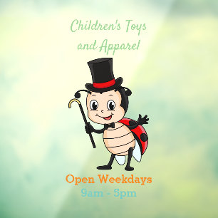 Kute ladybug met bovenste hoed en stropdas cartoon raamsticker