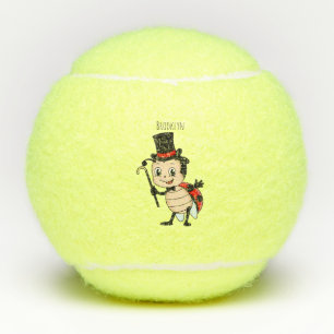 Kute ladybug met bovenste hoed en stropdas cartoon tennisballen