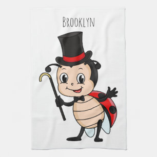 Kute ladybug met bovenste hoed en stropdas cartoon theedoek