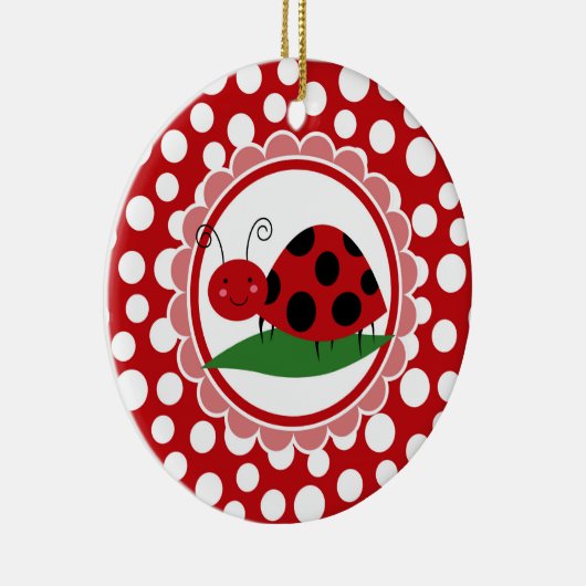 Kute Ladybug op een leder - meisjes rood zwart Keramisch Ornament (Rechts)