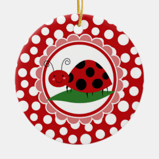 Kute Ladybug op een leder - meisjes rood zwart Keramisch Ornament