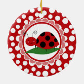 Kute Ladybug op een leder - meisjes rood zwart Keramisch Ornament (Achterkant)