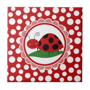 Kute Ladybug op een leder - meisjes rood zwart Tegeltje