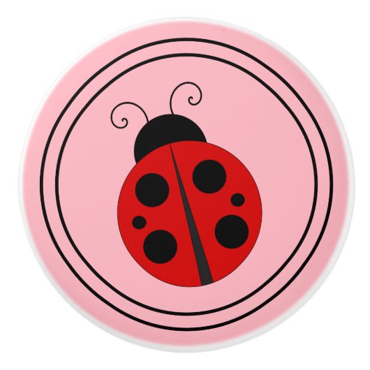 Kute Ladybug op Roze Keramische Knop (Voorkant)