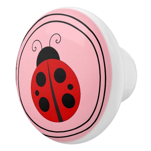 Kute Ladybug op Roze Keramische Knop (Rechts)