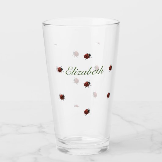 Kute Ladybug patroon met naam Glas (Voorkant)