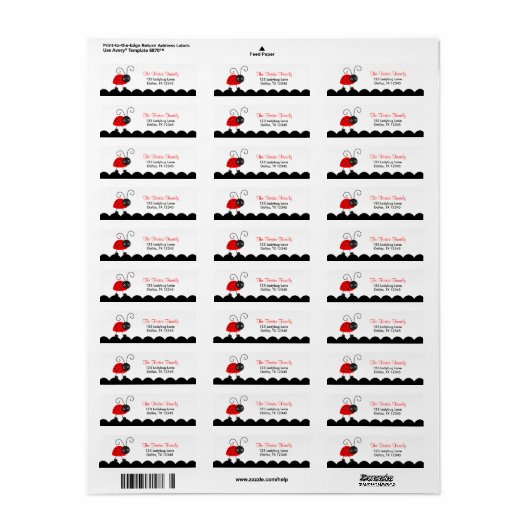 Kute Ladybug Return Address Labels (Full Sheet)
