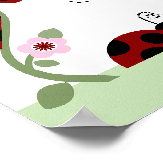 Kute Ladybugs- & Flower Art Print Sign-Poster (Hoek)