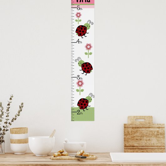 Kute Ladybugs & Flowers Growth Chart Keep at 8x44! Poster (Keuken)