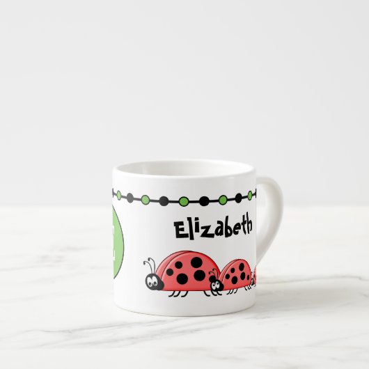 Kute ladybugs groen zwart met sterren espresso kop (Voorkant rechts)
