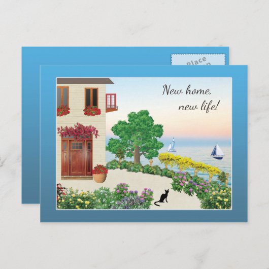 Kute Lake Side / Seaside Home Change of Address Aankondigingskaart (Voorkant / Achterkant)