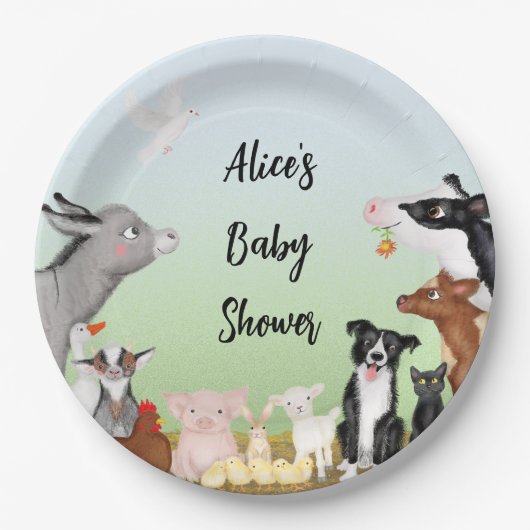 Kute landbouwhuisdieren baby shower rond bord (Voorkant)
