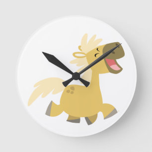 Kute Laughing Cartoon Pony Wall Clock Ronde Klok