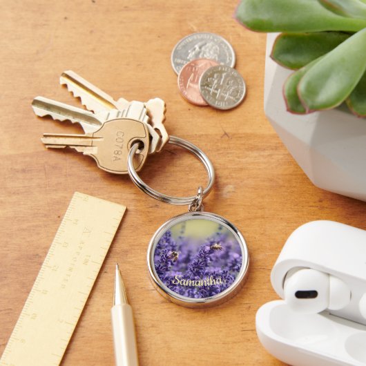 Kute lavender Flowers bijen met naam Sleutelhanger (Bureau)
