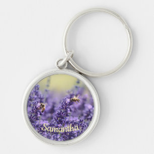 Kute lavender Flowers bijen met naam Sleutelhanger