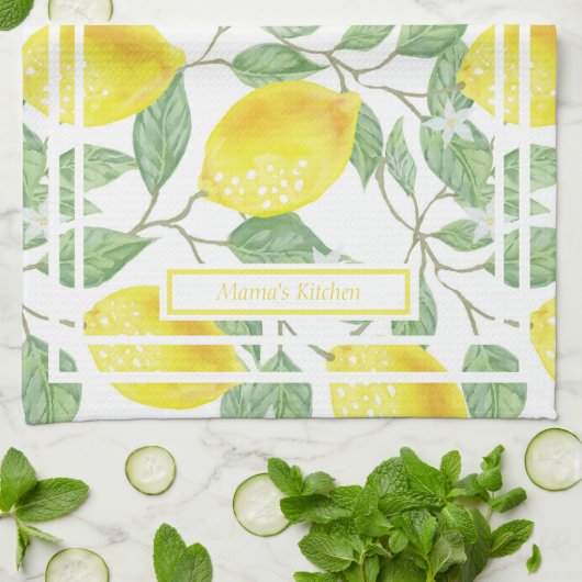 Kute leemons en Leaves Yellow en Green Custom Theedoek (Gevouwen)