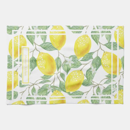 Kute leemons en Leaves Yellow en Green Custom Theedoek (Horizontaal)