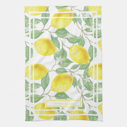 Kute leemons en Leaves Yellow en Green Custom Theedoek (Verticaal)