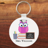 Kute leraar roze boomkor terug naar schoolmonogram sleutelhanger (Achterkant)