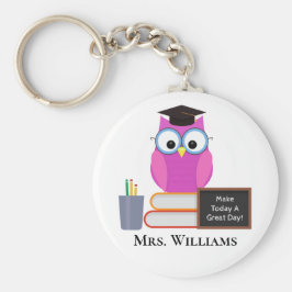 Kute leraar roze boomkor terug naar schoolmonogram sleutelhanger