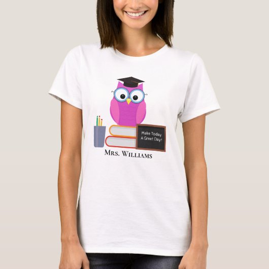 Kute leraar roze boomkor terug naar schoolmonogram t-shirt (Voorkant)