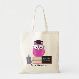 Kute leraar roze boomkor terug naar schoolmonogram tote bag