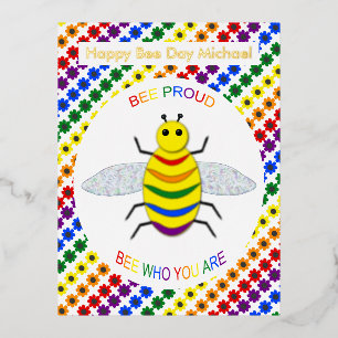 Kute LGBT Bee Proud Rainbow en Flowers Birthday Folie Feestdagen Briefkaart