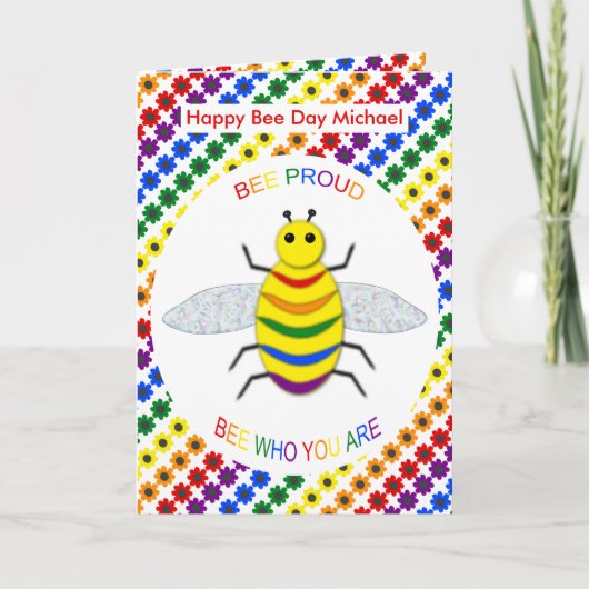 Kute LGBT Bee Proud Rainbow en Flowers Birthday Kaart (Voorkant)