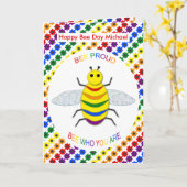 Kute LGBT Bee Proud Rainbow en Flowers Birthday Kaart (Gele Bloem)