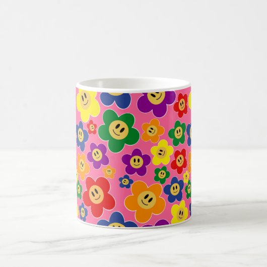 Kute LGBT Rainbow Flower Pattern-Roze Koffiemok (Center)