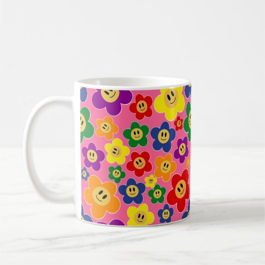 Kute LGBT Rainbow Flower Pattern-Roze Koffiemok (Links)