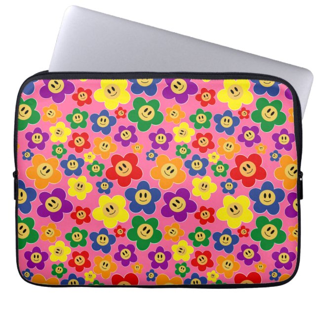 Kute LGBT Rainbow Flower Pattern-Roze Laptop Sleeve (Voorkant)