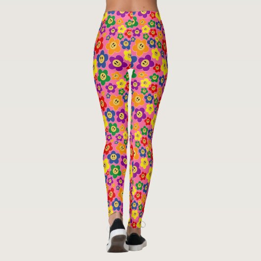 Kute LGBT Rainbow Flower Pattern-Roze Leggings (Achterkant)