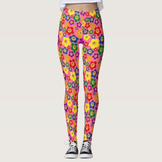 Kute LGBT Rainbow Flower Pattern-Roze Leggings (Voorkant)