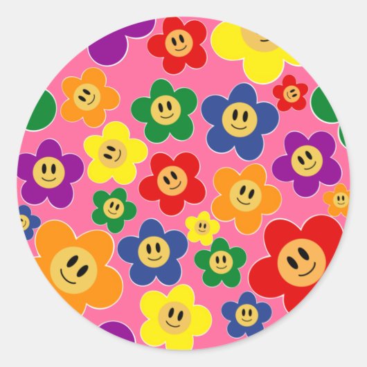 Kute LGBT Rainbow Flower Pattern-Roze Ronde Sticker (Voorkant)