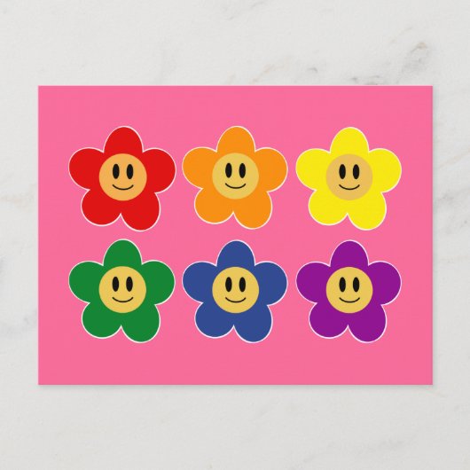 Kute LGBT Rainbow Flower - Roze achtergrond Briefkaart (Voorkant)