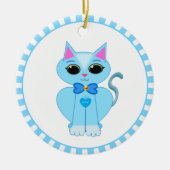 Kute lichtblauwe katten en blauwe stralen keramisch ornament (Voorkant)