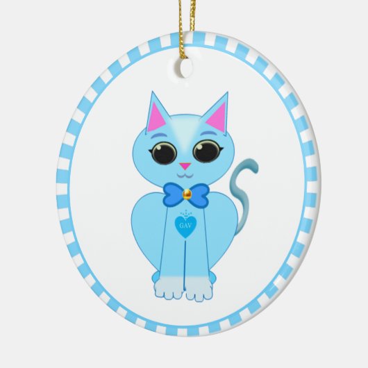 Kute lichtblauwe katten en blauwe stralen keramisch ornament (Links)