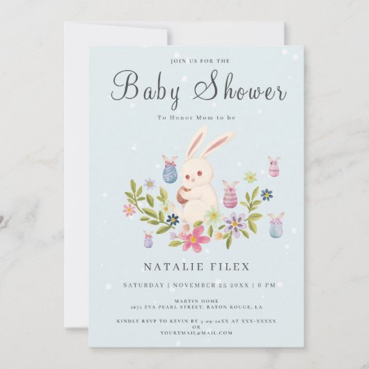 Kute Light Blue Paaster Bunny-Baby shower Kaart (Voorkant)