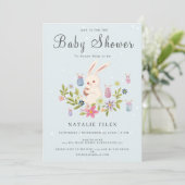 Kute Light Blue Paaster Bunny-Baby shower Kaart (Staand voorkant)