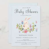 Kute Light Blue Paaster Bunny-Baby shower Kaart (Voorkant / Achterkant)