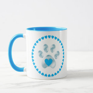 Kute light blue pet paw met hart mok
