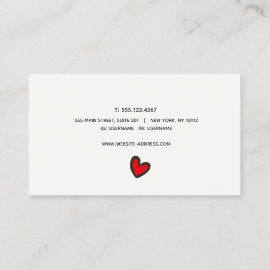 Kute Light Grey  Retro Heart Visitekaartje (Achterkant)