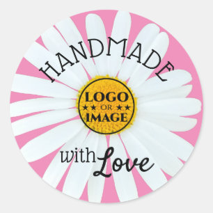 Kute Light Pastel Pink Daisy Flower Made with Love Ronde Sticker