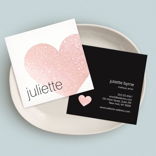 Kute Light Pink Glitter Heart Beauty Salon Vierkante Visitekaartje