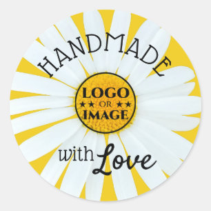Kute Light Yellow Daisy Flower Made with Love Ronde Sticker