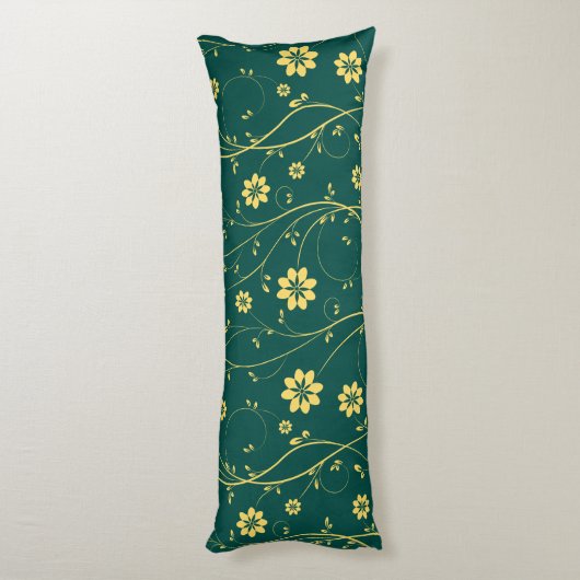 Kute Light Yellow & Green Delicate Floral Pattern Lichaamskussen (Achterkant (Verticaal))