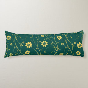 Kute Light Yellow & Green Delicate Floral Pattern Lichaamskussen
